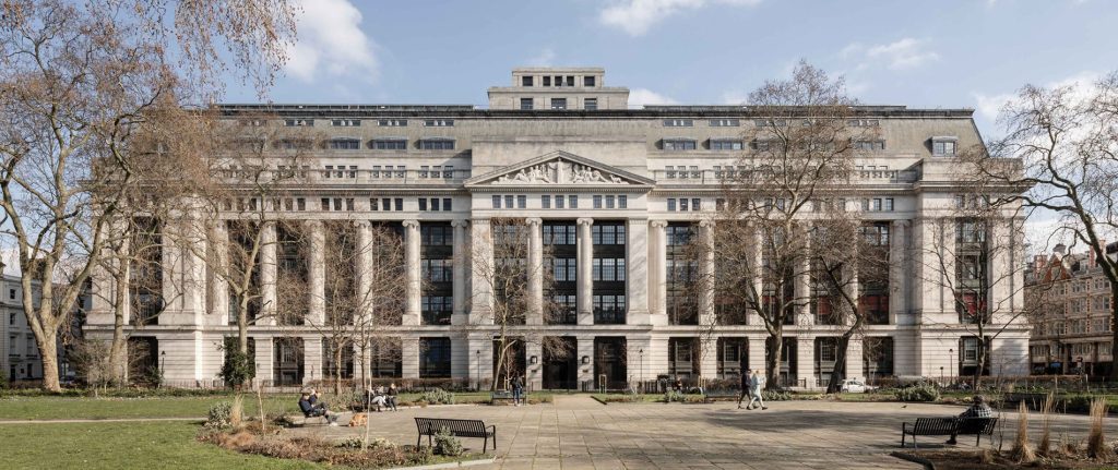 exterior shot of victoria house london showing the building and surrounding grounds