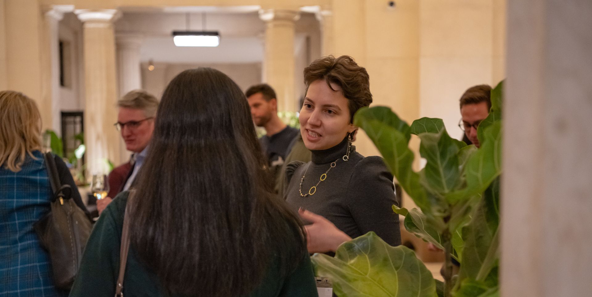 Life sciences networking at Pioner Group - image of a woman with short brown hair chatting with another woman at a networking event at Victoria House.