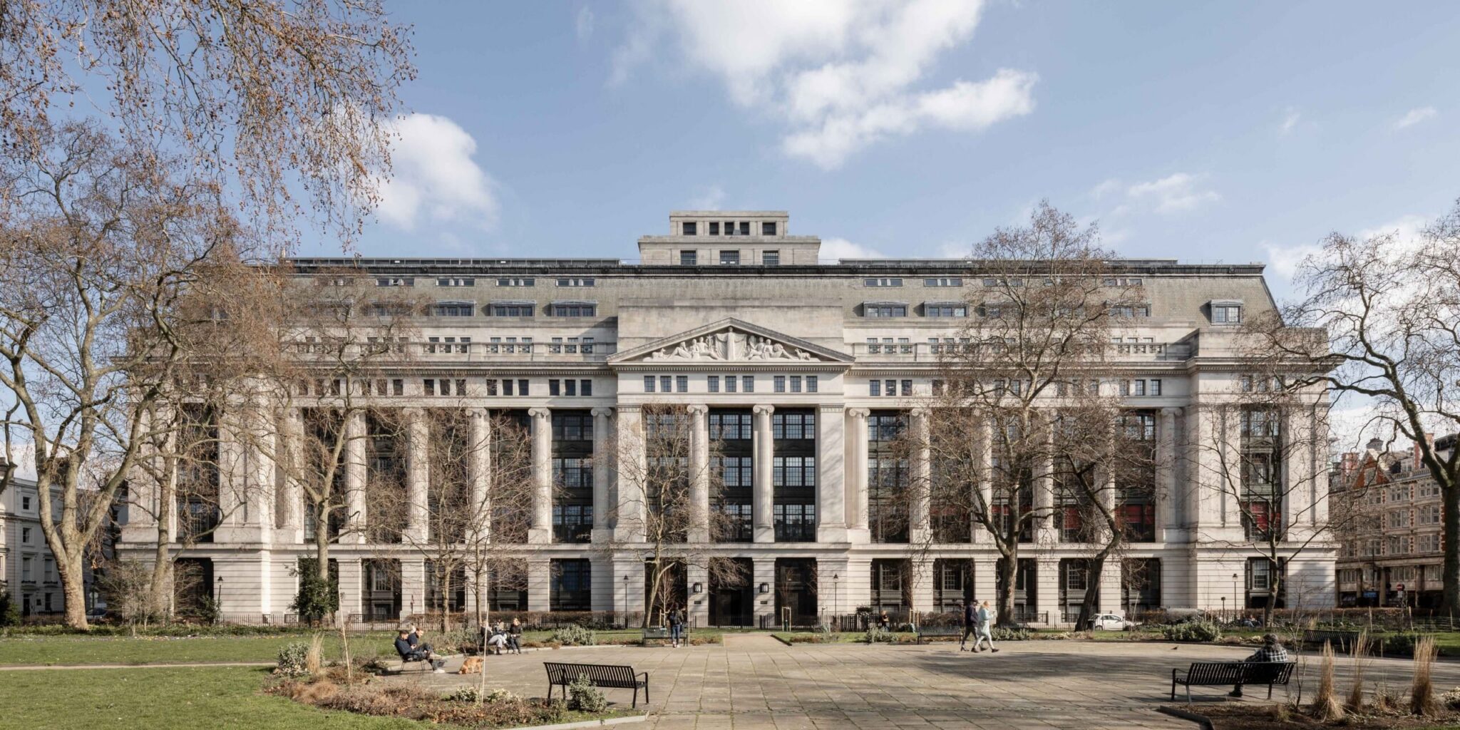 Front of Victoria House showing scale of the building and neoclassical design.