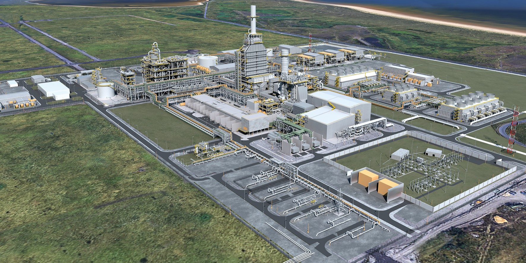 Project rendering of the NZT Power project. ©Technip Energies